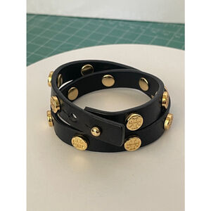 Tory Burch leather wrap bracelet black gold tone